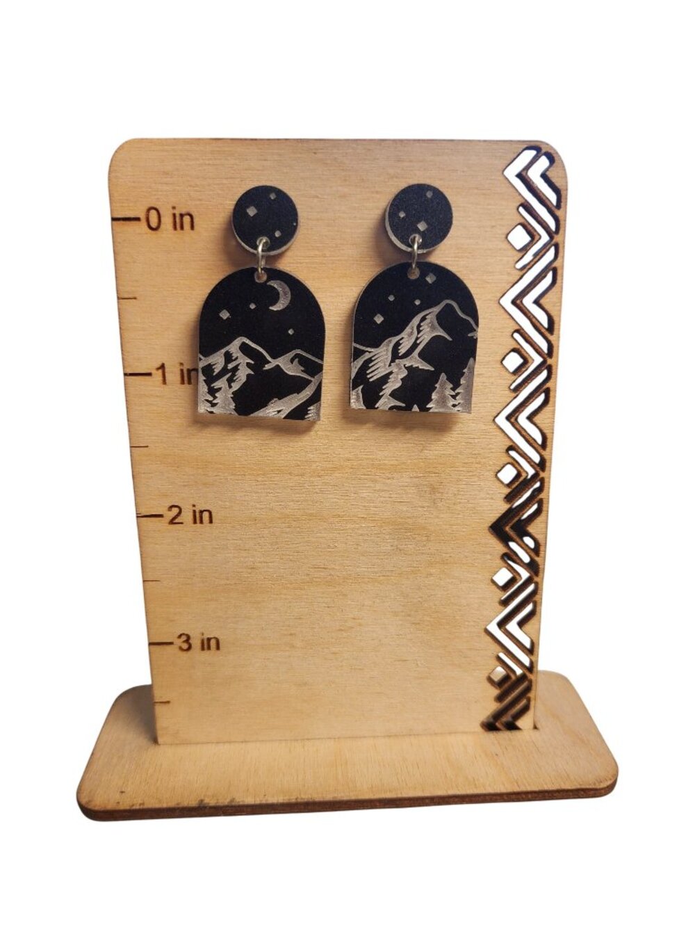 Black & Silver Mountain Night Acrylic Dangle Earrings - Picture 2 of 2